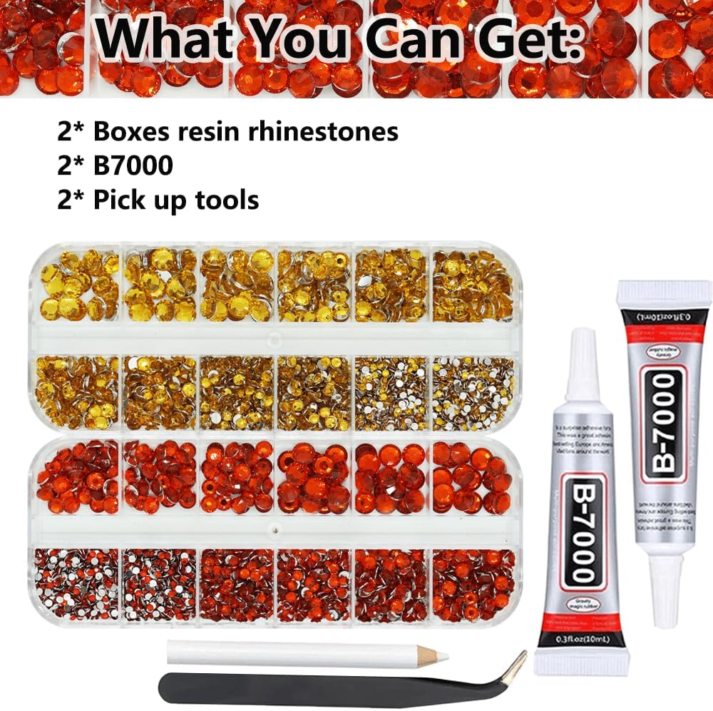 Gold and Red Rhinestones with Glue(S8-S30) for Bedazzling,2mm-6mm Non-Hotfix Flatback Nail Gems Beads with B7000, Resin Nail GemsStones Diamond Kit for Bedazzle Crafting, Nails DIY Art Decoration-Velvo Beauty