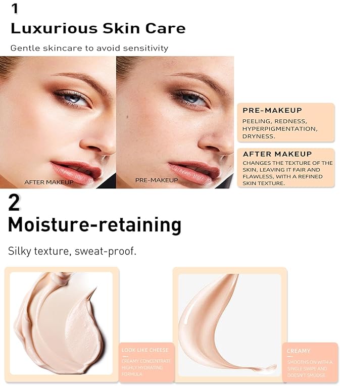 Mattte Liquid Concealer Foundation, Silky Foundation Mist Makeup, Breathable Blendable Lasting Formula, Moisturizing Repairing Makeup Primer, Flawless Smooth Creamy Nude Finish (#04)-Velvo Beauty