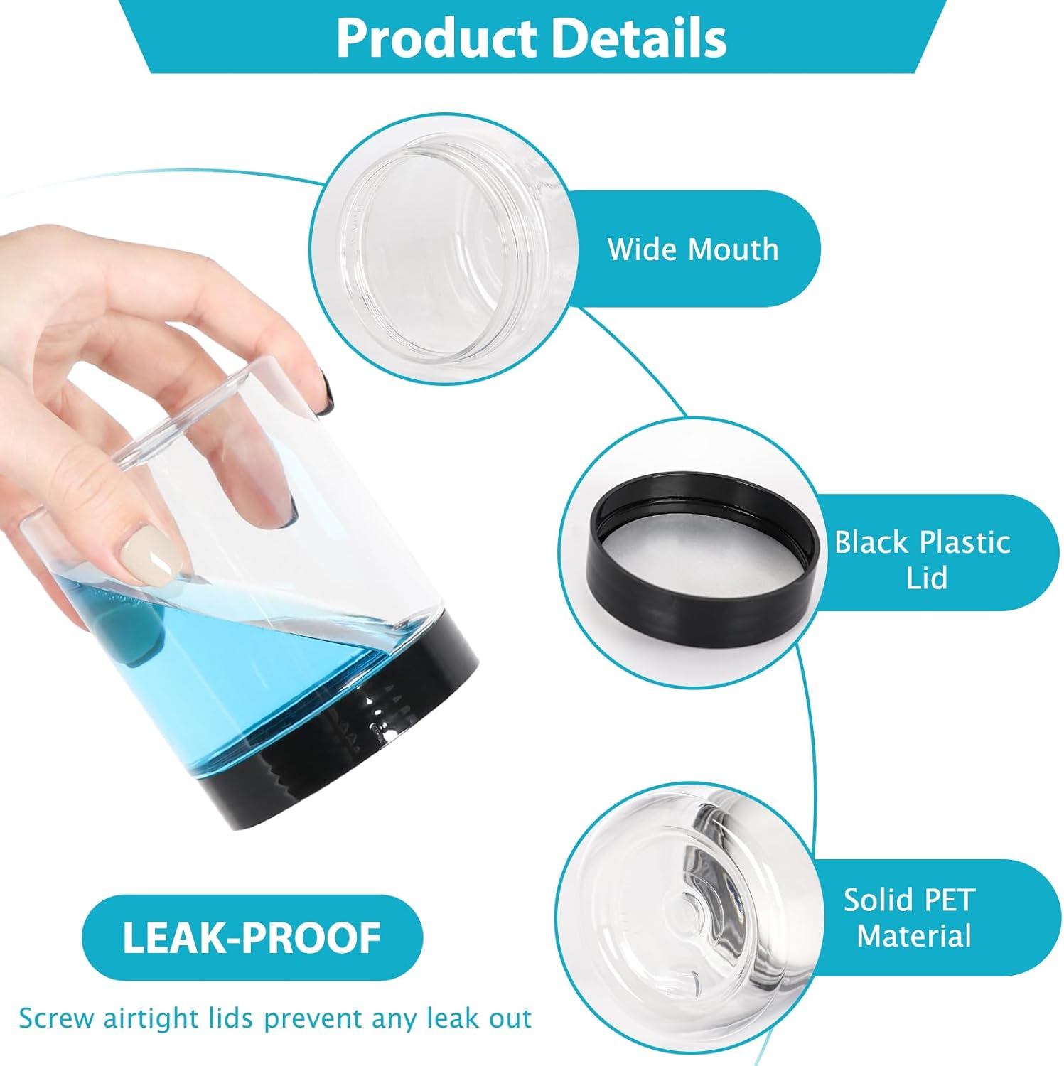 8 oz Clear Plastic Round Jars with Black Lids, 40pcs 8oz 250ml Leak-Proof Wide-Mouth Cosmetic Storage Containers for Slime, Kitchen Use, Beauty Products, Cream, Scrubs, Bath Salt and More-Velvo Beauty