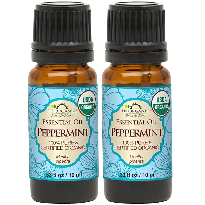 US Organic 100% Pure Peppermint Essential Oil - USDA Certified Organic - 10 ml Pack of 2 - w/Improved caps and droppers (More Size Variations Available)-Velvo Beauty