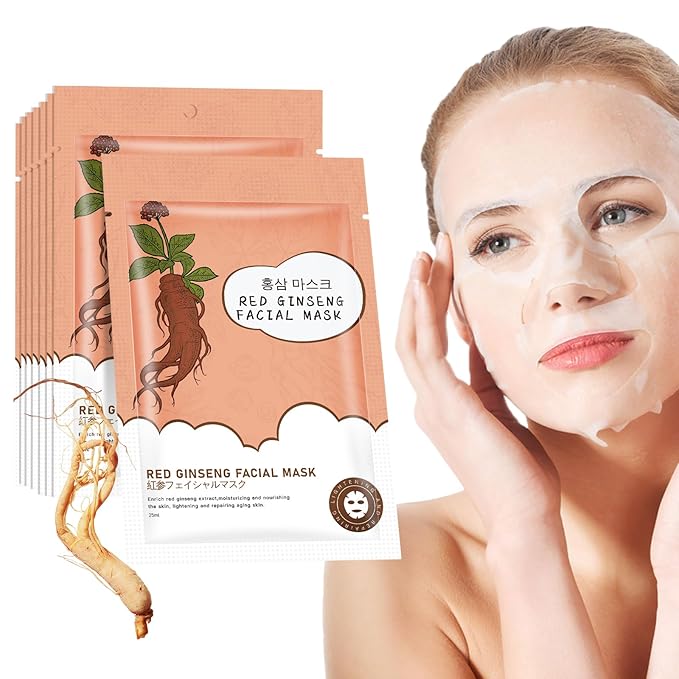10Pack Sheet Face Masks Skincare for All Skin Types, Moisturizing Hydrating Face Masks Suitable for Sensitive Skin, Red Ginseng Face Masks for Wrinkles, Fine-Lines, Firmness and Elasticity-Velvo Beauty