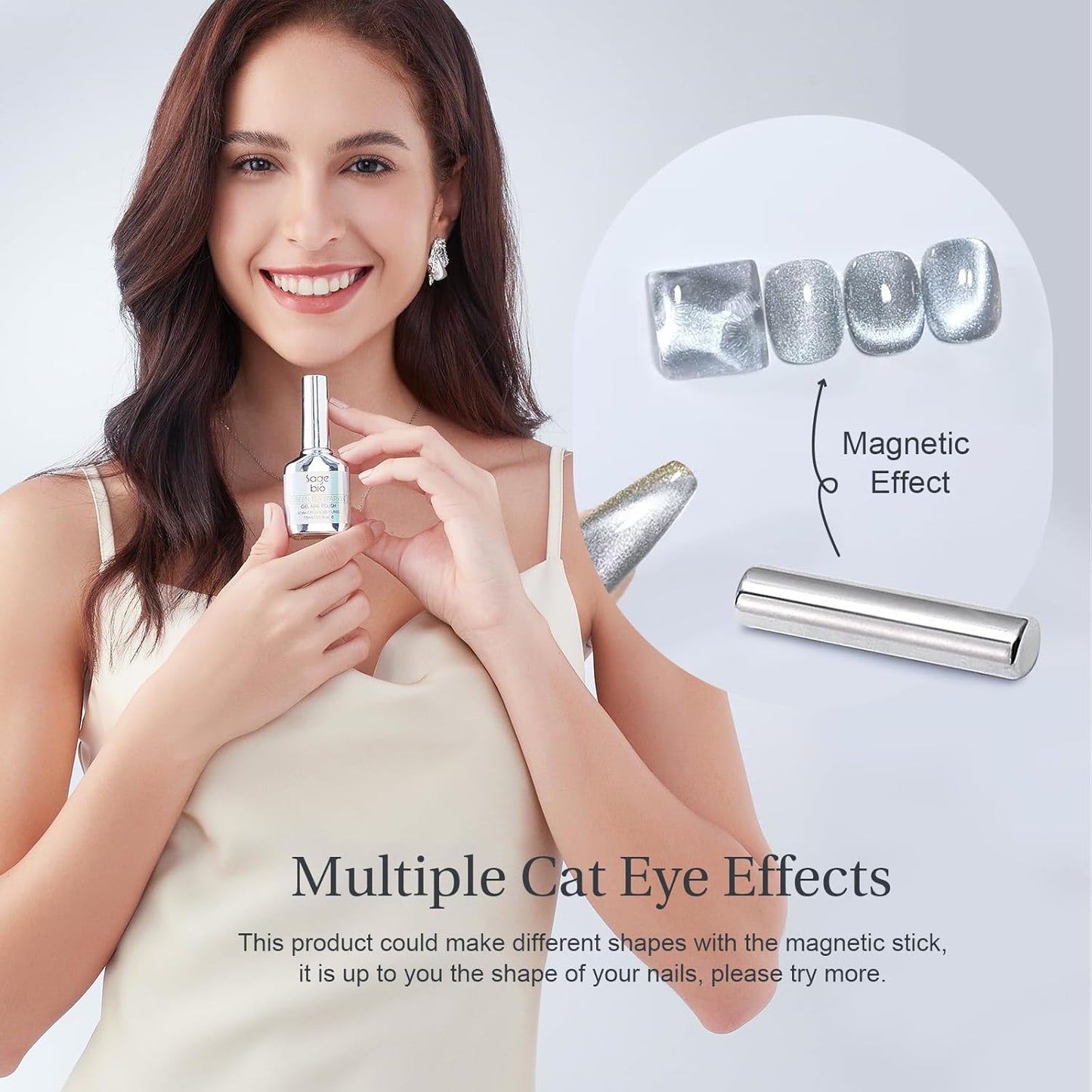 Cat Eye Gel Nail Polish with Magnet Stick, 15ml Glitter Holographic Nail Polish, Magnetic Effect Gel for Home DIY Manicure Gift, Silver Dust-Velvo Beauty