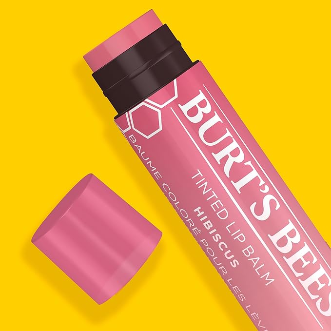 Burt's Bees Lip Tint Balm with Long Lasting 2 in 1 Duo Tinted Balm Formula, Color Infused with Deeply Hydrating Shea Butter for a Natural Looking Buildable Finish, Soft Hibiscus (2-Pack)-Velvo Beauty
