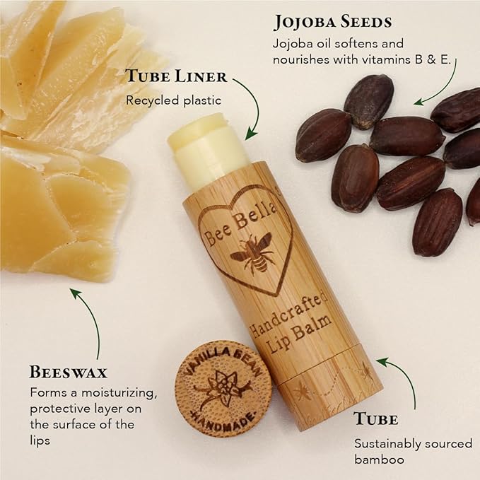 Bee Bella Lip Balm, Vanilla Bean, 3 Pack - Hydrating, Moisturizing Lip Care, 100% Natural, Original Organic Beeswax with Vitamin E, Handmade in USA-Velvo Beauty