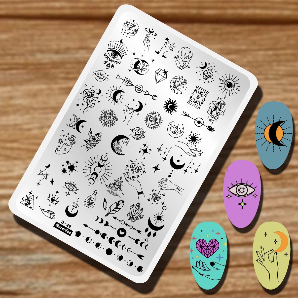 Starry Star Moon Design Stamping Plates Nail Art Kit 2pcs Galaxy Night Sky Large Nail Stamp Plates Templates Space Planet Nail Stamper Plate Heart Sun Geometry Printing Stencils Reusable Tools-Velvo Beauty