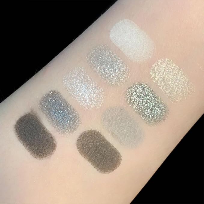 Erinde Black Smokey Gray Silver Eyeshadow Palette, 9 Colors Matte Shimmer Glitter Eye Shadow Makeup Pallet, Highly Pigmented Long Lasting Waterproof, Natural Neutral Shiny Eyeshadow Make Up Palette-Velvo Beauty
