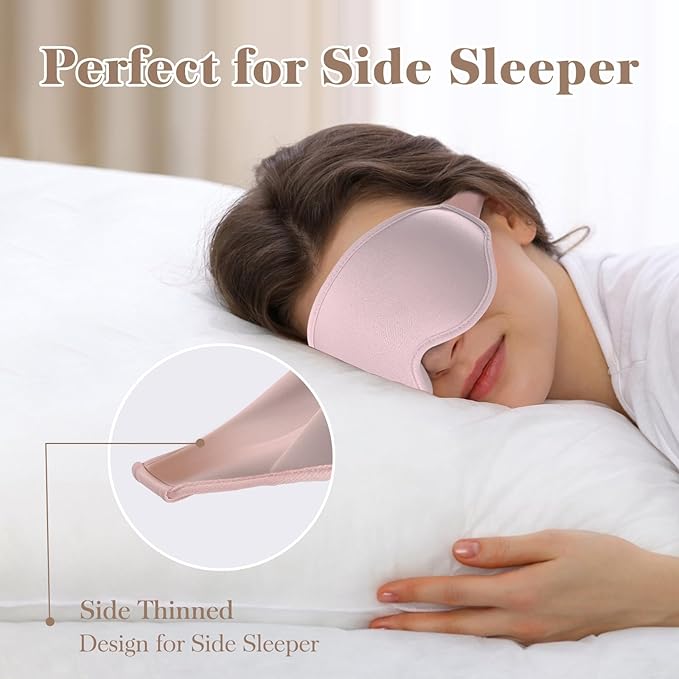 3D Cooling Eye Mask Sleep Mask for Men & Women, 100% Pressure-Free & Light Block-Out Eye Mask for Sleep with Easy Adjustable Strap, Night Eye Cover for Travel, Pink-Velvo Beauty