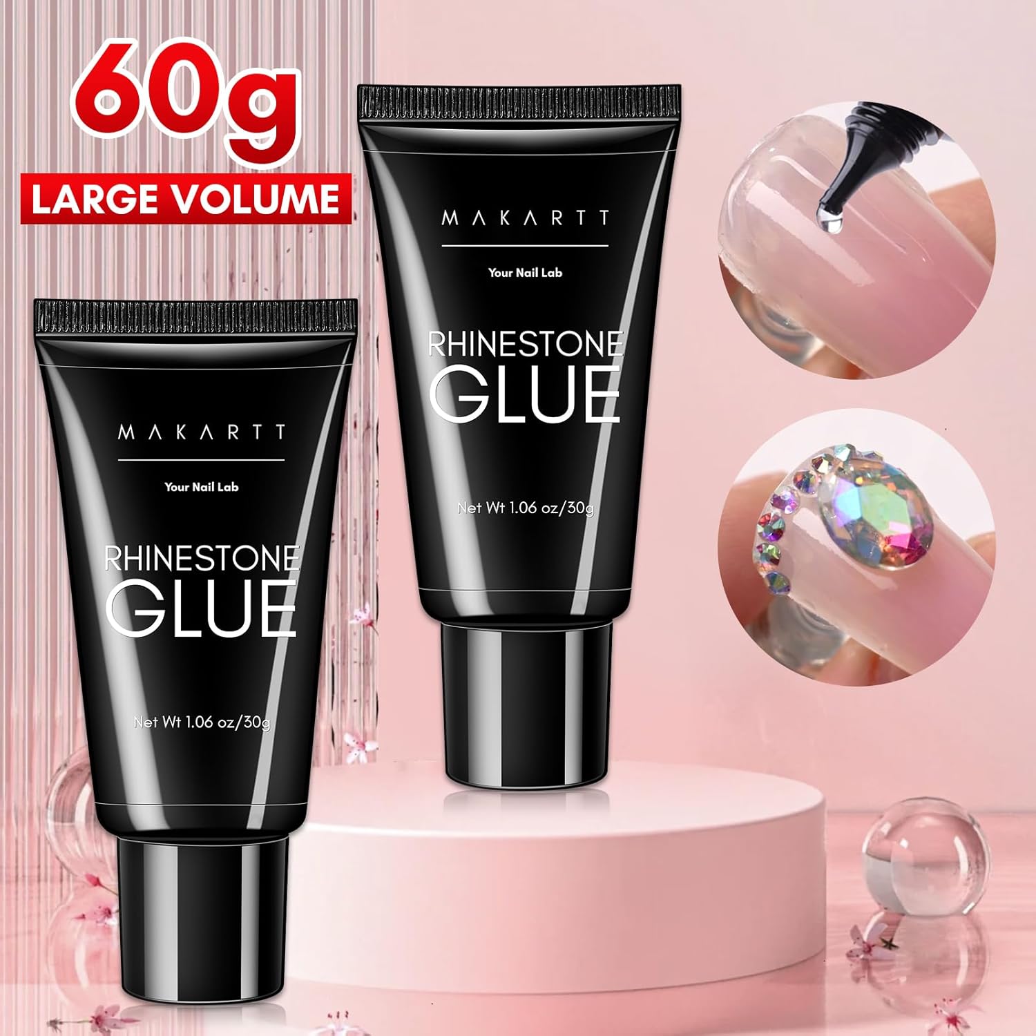 Makartt Nail Rhinestone Glue for Nails- 60ML Super Strong Gel Glue for Rhinestones, 3D Art Charm Decorations Bling Gem Bow Jewels Crystals Beads Diamonds Pearls, Beauty Gift, UV Lamp Need-Velvo Beauty