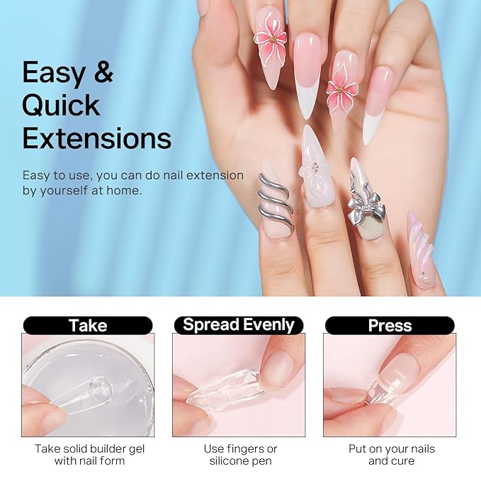 MIZHSE Solid Builder Gel for Nails, Clear 60g 3D Sculpting Gel for Nail Art Non-Sticky Molding Hard Gels UV LED Nail Charm with Gold Chrome Nail Powder and 3D Silicone Flower Mold Kit for DIY Salon-Velvo Beauty