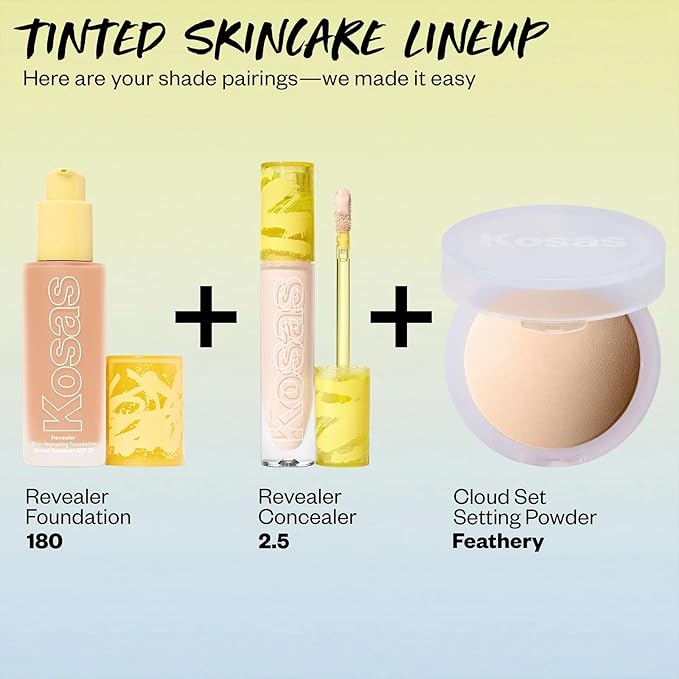 Kosas Revealer Skin-Improving Foundation with SPF 25 Protection - Hydrate, Brighten, Soothe, Plump, Protect Skin - Smoothing Texture, Natural Finish and Clean Formula - Light+ Cool 180-Velvo Beauty