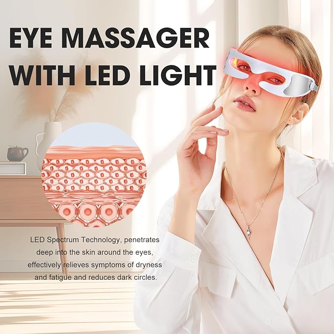 LED Red Light Therapy Eye Device, 3 Modes Red Light Eye Mask with Multi-Frequency Vibration for Anti-Aging, Skin Rejuvenation, Dark Circles, Eye Bags and Wrinkles-Velvo Beauty