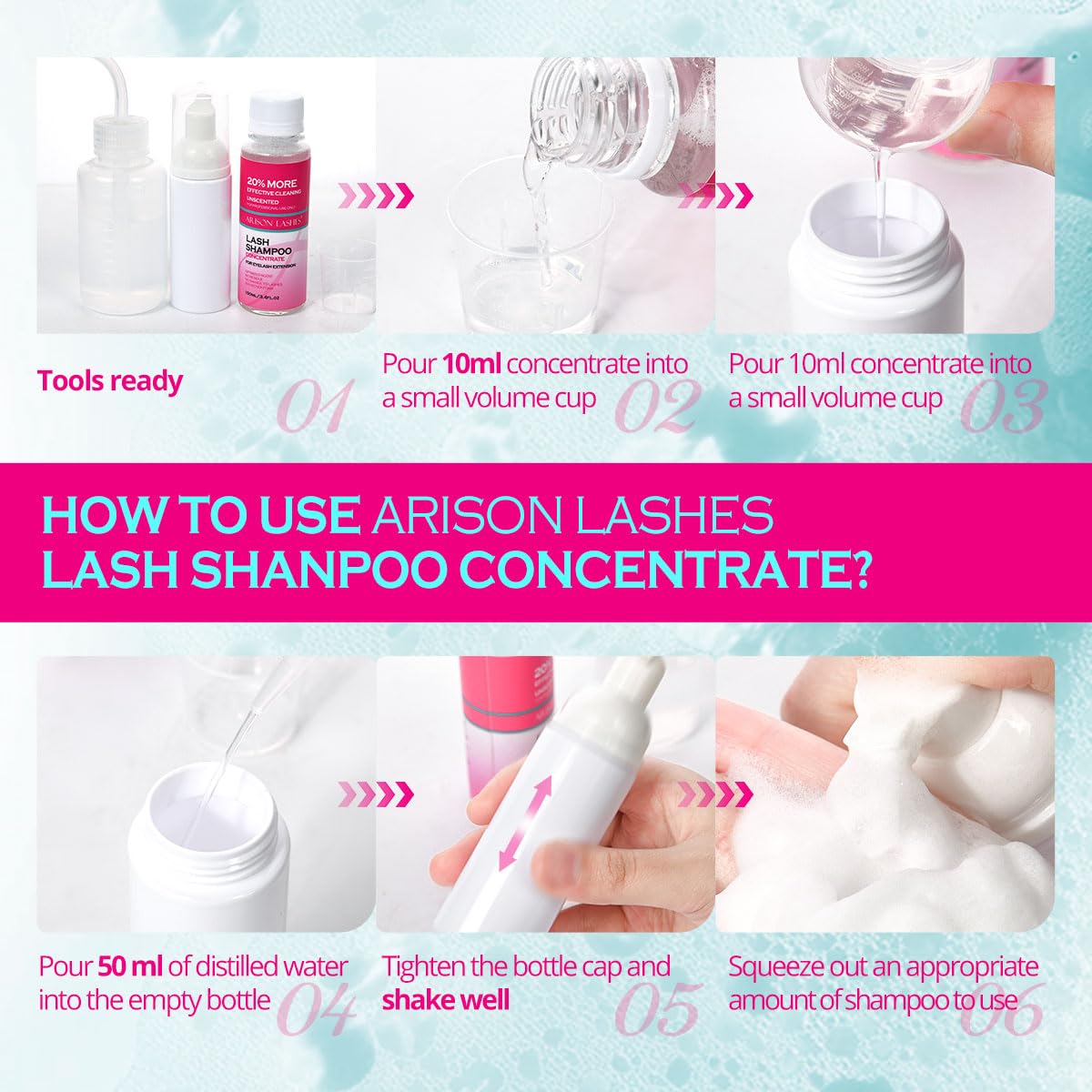 ARISON LASHES Lash Shampoo Concentrate for Lash Extensions 100ML Eyelash Cleanser Concentrate Oil-Free Eyelash Extension Shampoo with Salon Home Care(Unscente)-Velvo Beauty