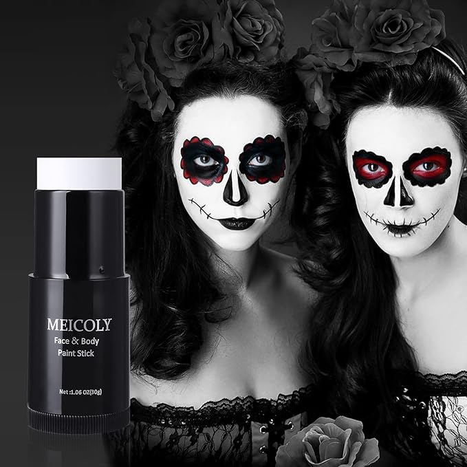 MEICOLY Black White Face Body Paint Stick Kit,1.06Oz Clown White Makeup Kit,2pcs Halloween Face Paint Grease Cream Mime Sticks,Joker Zombie Vampire Skeleton Cosplay with 2pcs Sponges-Velvo Beauty