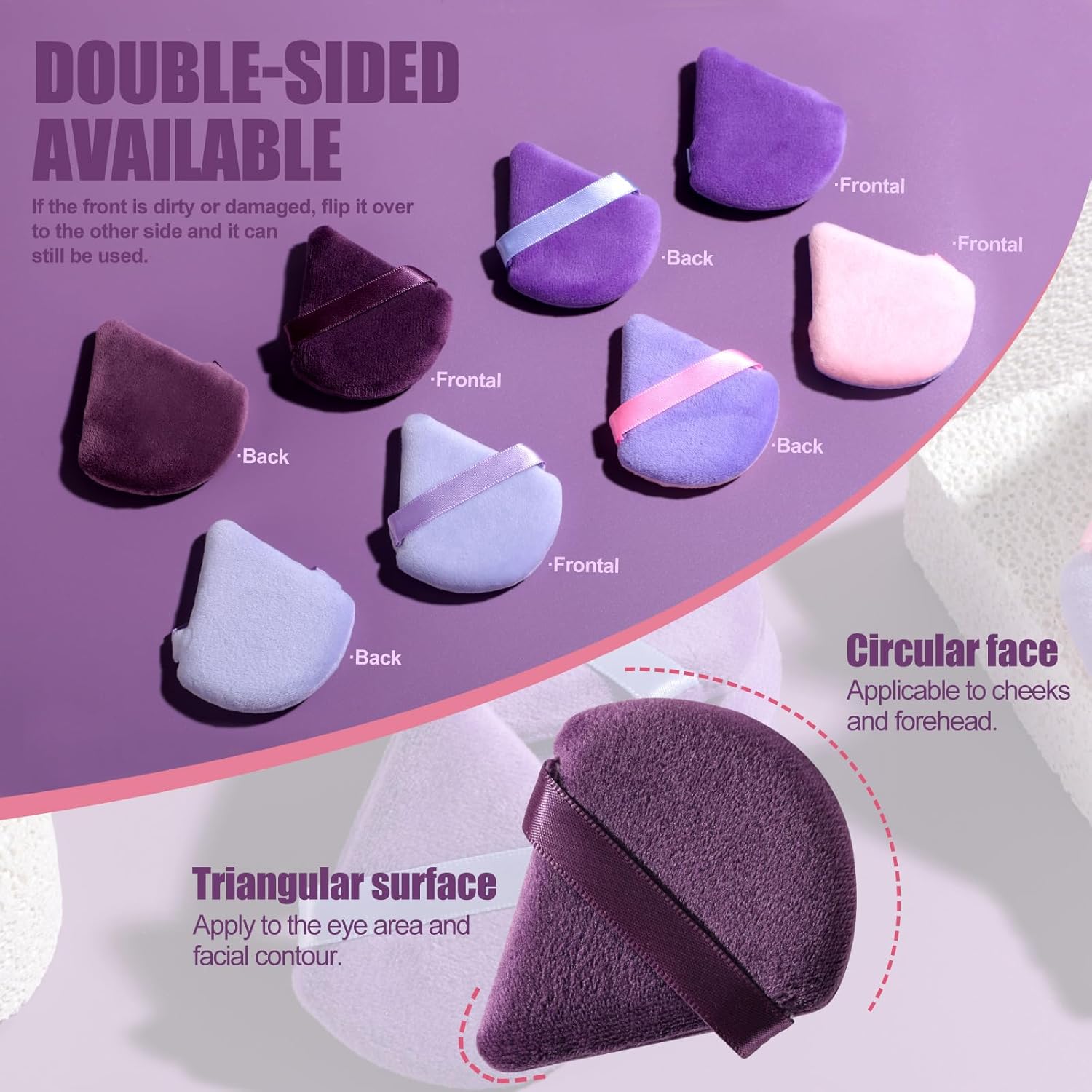 BS-MALL Triangle Puffs, Makeup Sponge Set 20 Pieces, Cosmetic Applicators for Foundation, Powder, Blush Large Pack (Purple)-Velvo Beauty
