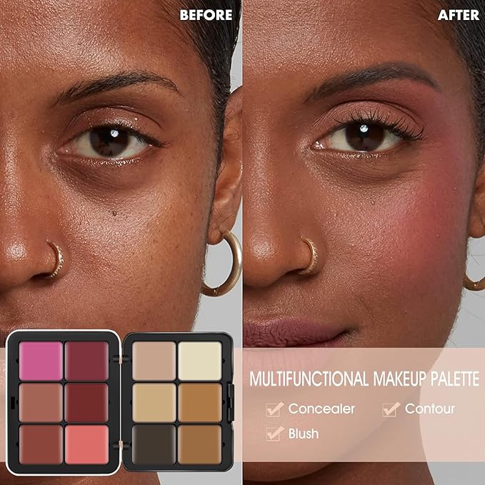 12 Colors Cream [Blush Contour Concealer] Makeup Palette for Cheeks - All in One Makeup Palette Kit with Brush, Natural Matte Long Wearing, Waterproof Blendable Face Make Up Pallete (#02)-Velvo Beauty