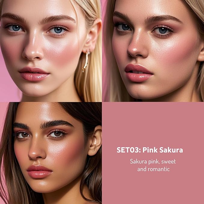 Multi Cream Blush & Blush Brush Set, Korean Makeup Blush for Cheeks, Multi-Use Face Balm, Lightweight & Hydrating, Blendable Color, Non-Greasy, Soft Bristles for Radiant Finish (Pink Sakura)-Velvo Beauty