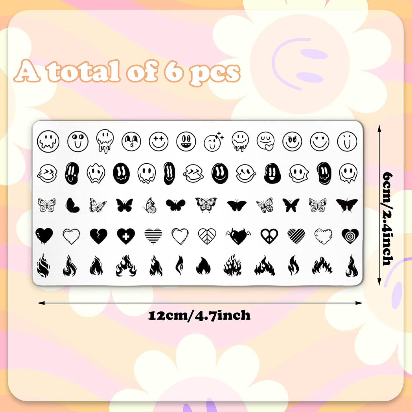 Whaline 6Pcs Smile Face Nail Plates Stamping Set Heart Butterfly Star Flower Smiling Stamp Templates Groovy Nail Art Plates for DIY Print Manicure Salon Design Gift Supplies-Velvo Beauty