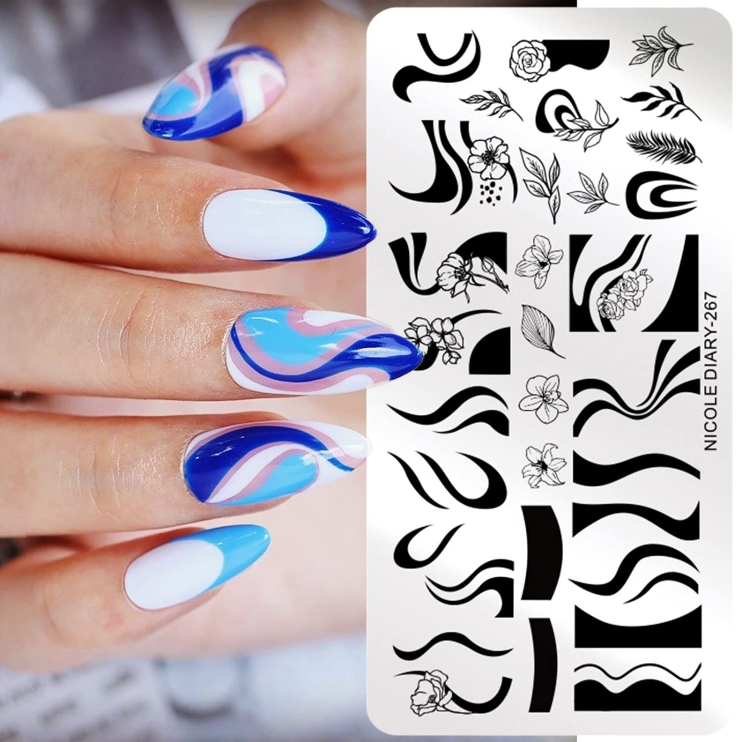 Nail Stamping Plates French Wavy Striped Tip Leaf Nail Stamp Templates Stainless Polish Gel Template Nail Design Stencil Tools （1 Pcs）-Velvo Beauty