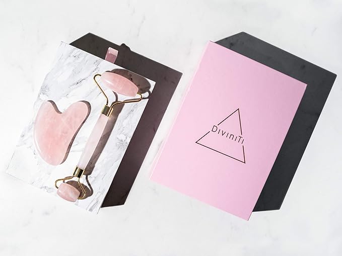 Rose Quartz Face Roller and Gua Sha Set - Face Roller Skin Care - Jade Roller and Gua Sha and Jade Roller for Face Rollers for Women Gifts - Rose Quartz Roller for Face Massage Roller DiviniTi-Velvo Beauty