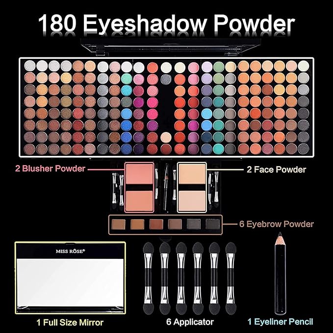 190 Colors Cosmetic Make up Piano Box Set,Combination with Eyeshadow /Facial Blusher /Eyebrow Powder /Eyeliner Pencil /Mirror,All-in-1 Makeup Gift Set (Color A)-Velvo Beauty