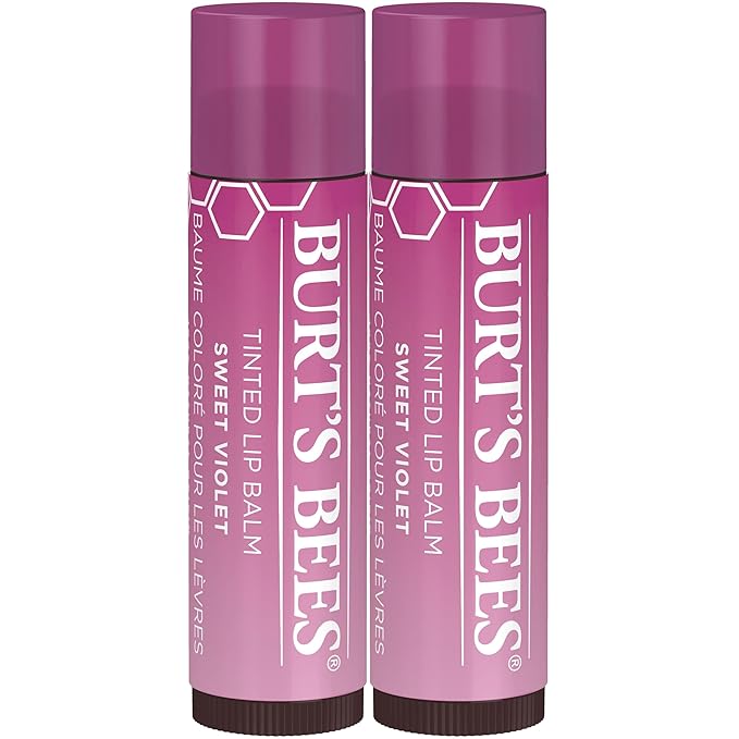 Burt's Bees Lip Tint Balm with Long Lasting 2 in 1 Duo Tinted Balm Formula, Color Infused with Deeply Hydrating Shea Butter for a Natural Looking Buildable Finish, Sweet Violet (2-Pack)-Velvo Beauty