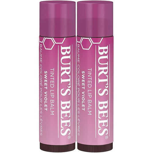 Burt's Bees Lip Tint Balm with Long Lasting 2 in 1 Duo Tinted Balm Formula, Color Infused with Deeply Hydrating Shea Butter for a Natural Looking Buildable Finish, Sweet Violet (2-Pack)-Velvo Beauty