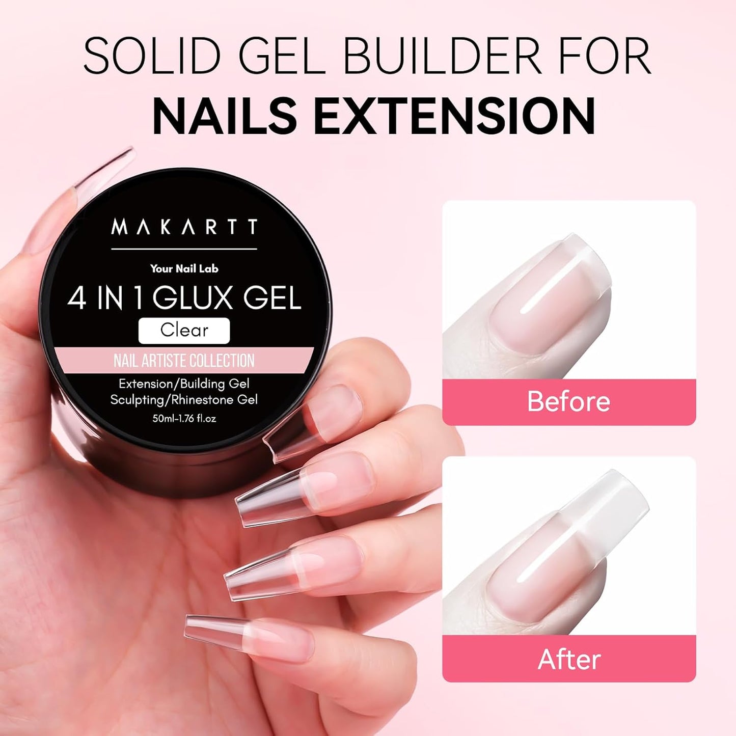 Makartt 3D Gel Nail Art: 50g 3D Nail Gel Clear Non-sticky 3d Sculpting Gels, 4-in-1 Solid Gels Builder for Extension, UV Glue for Acrylic Tips, Rhinestones & 3d Carving for Home Salon DIY-Velvo Beauty