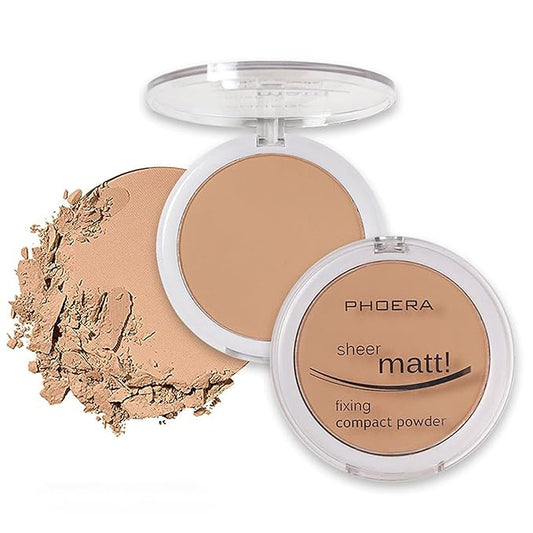 AQUAPURITY - PHOERA Sheer Matte Fixing Powder Makeup Base Fixer Setting Powder Foundation Fixing Compact Pressed Powder Long Lasting Make Up Fixer Skin Vitamin E Beauty Blender (204 Buff Beige…)-Velvo Beauty
