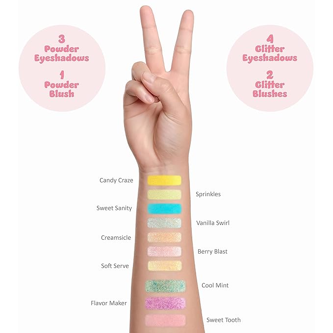 Expressions Cool Glisten & Glitter Makeup Palette 10 Color Eyeshadow Palette & Blush Makeup Novelty Beauty Set, Fold Out Compact with Mirror, Cute Makeup Kit Gifts - Washable, Non-Toxic-Velvo Beauty