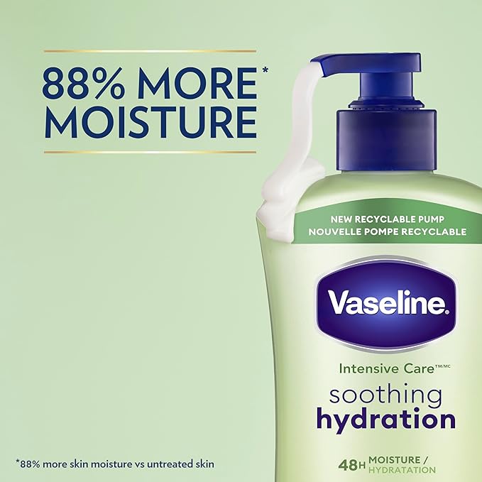 Vaseline Intensive Care Body Lotion for Dry Skin Soothing Hydration Lotion Made with Ultra-Hydrating Lipids + 1% Aloe Vera Extract to Refresh Dehydrated Skin 20.3 oz, Pack of 3 (packaging May Vary)-Velvo Beauty