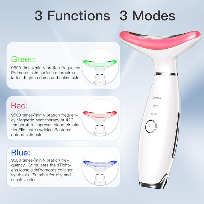 3-in-1 Beauty Massager for Face and Neck, Based on Triple Action LED, Thermal, and Vibration Technologies for Skin Care,Improve,Firm,Tightening and Smooth-Velvo Beauty