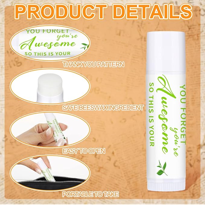 Dunzy 50 Pcs Thank You Gift Lip Balm Bulk Baby Shower Party Favors Bridal Shower Favor Lip Care with Assorted Fruit Flavors Thank You Lipstick for Guest Basket Gift Stuffer (Leaf)-Velvo Beauty