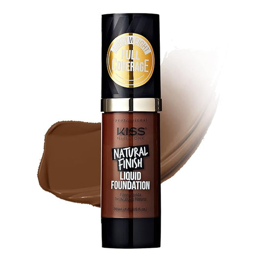 Kiss New York Professional Liquid Foundation - Lightweight and Hydrating Formula, Natural Finish, Control Shine, Cover Pores, Medium to Full Coverage, Green Tea Extract (Cognac)-Velvo Beauty