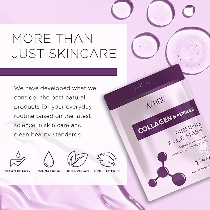 AZURE Collagen & Peptides Lifting Sheet Facial Mask - Restoring, Smoothing & Moisturizing Face Mask - Helps Reduce Fine Lines & Wrinkles, Smooths & Repairs - Skin Care Made in Korea - 10 Pack-Velvo Beauty
