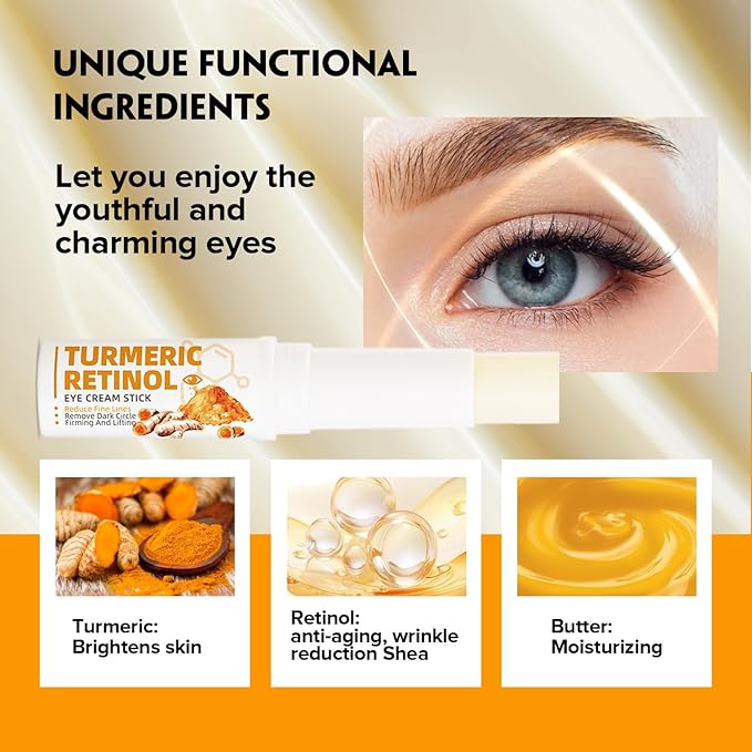Retinol Eye Cream Anti Aging, Turmeric moisturizer Eye Balm Stick Hydrating Retinol Eye Cream Stick for Dark Circles and Puffiness Fine Lines 5g-Velvo Beauty