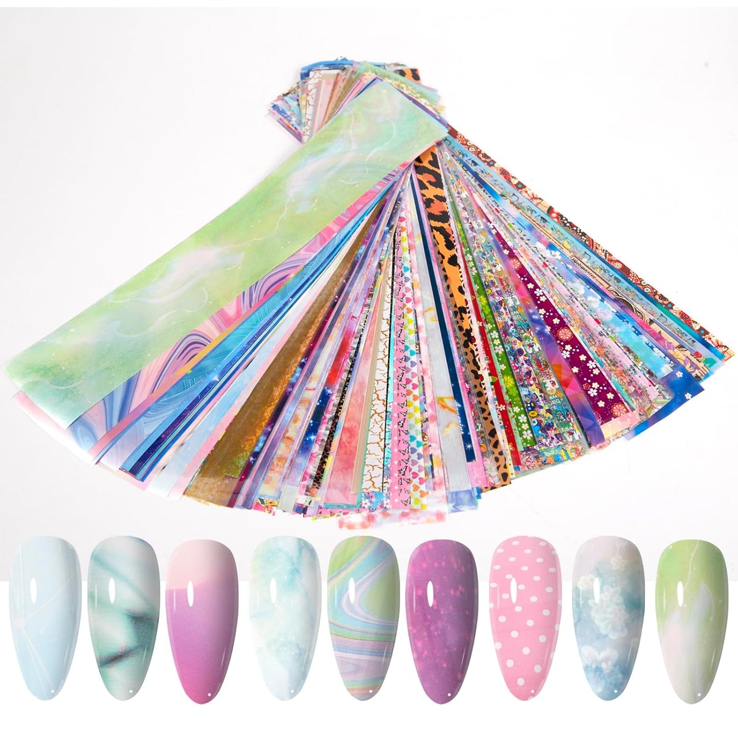 WOKOTO 300 Sheets Nail Foils Transfer Nail Art Holographic Flower Marble Foil Sheets, 1 Set for All Mix-Designs Nail Transfer Foil for Women Girls Nails-Velvo Beauty