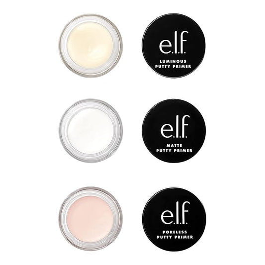 e.l.f. Cosmetics Putty Primer Trio, Includes Poreless Putty, Matte Putty & Luminous Putty, Travel Size, 0.14 Oz (4g) Each, 0.14 ounces, Count 3 ( Pack of 1)-Velvo Beauty