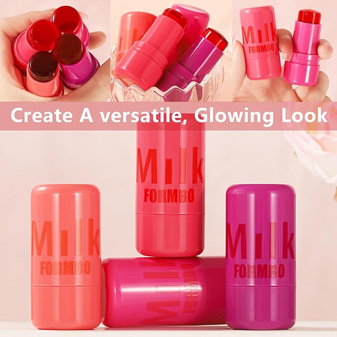 2 Pcs Milk Jelly Blush,Jelly Tint Blush Stick Sheer Lip & Cheek Stain Milk Cooling Water Jelly Tint Long Lasting Face Blushes, Lip Gloss Cheek Solid Moisturizer Stick (03#+04#)-Velvo Beauty