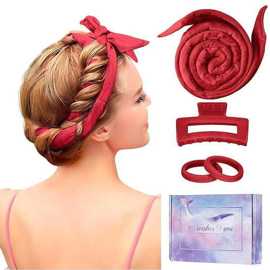 Heatless Curling Rod Headband, Upgraded 60" Extra Long Heatless Curls Headband Soft Hair Curlers to Sleep In Hair Rollers No Heat Curls (Red)-Velvo Beauty