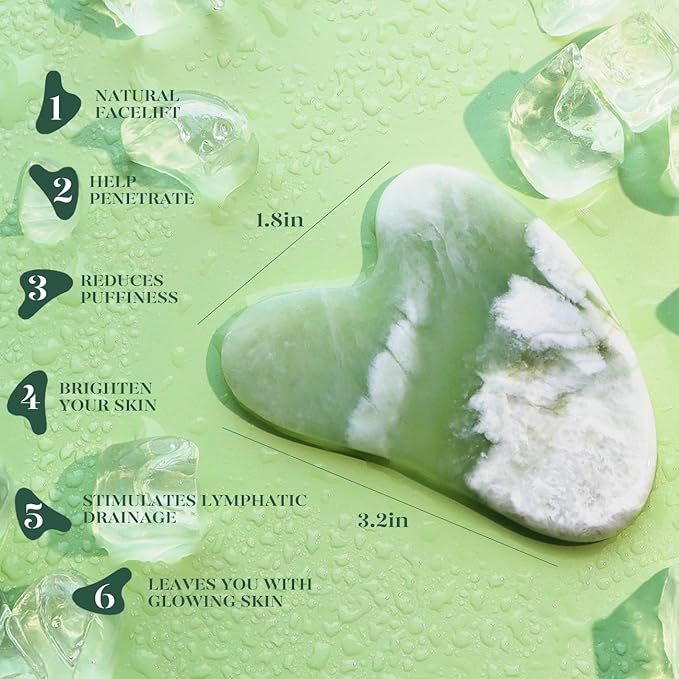 BAIMEI Jade Roller & Gua Sha Set Face Roller and Gua Sha Facial Tools for Skin Care Routine and Puffiness, Self Care Gift for Men Women - Light Green-Velvo Beauty