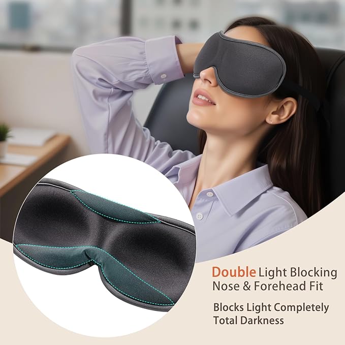 Slim 3D Sleep Mask for Side Sleepers, Blackout Sleeping Mask for Men, Women & Girls, Zero Eye Pressure, Ultra Soft Eye Masks for Sleeping, Perfect for Travel, Nap, Meditation, Airplane (Gray)-Velvo Beauty