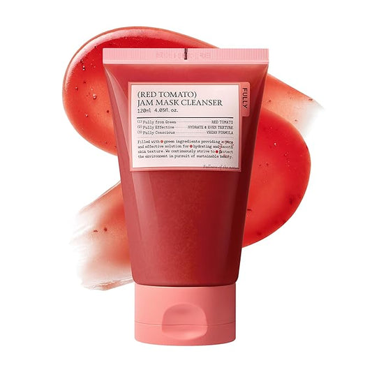 FULLY Red Tomato Jam Mask Cleanser, Gentle Exfoliation, Refines Skin Texture, Clear Pores, Hydration, Face Wash, Vegan, Rough & Sensitive Skin, Korean Skincare 4.05 fl.oz-Velvo Beauty