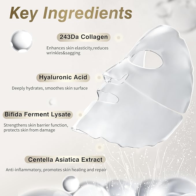 ISTON 6 Pack Bio-Collagen Real Deep Anti Wrinkle Lifting Mask,Overnight Hydrating Face Mask for All Skin Types -Pore Minimizing,Elasticity Enhancing,Firming,Moisturizing-Velvo Beauty