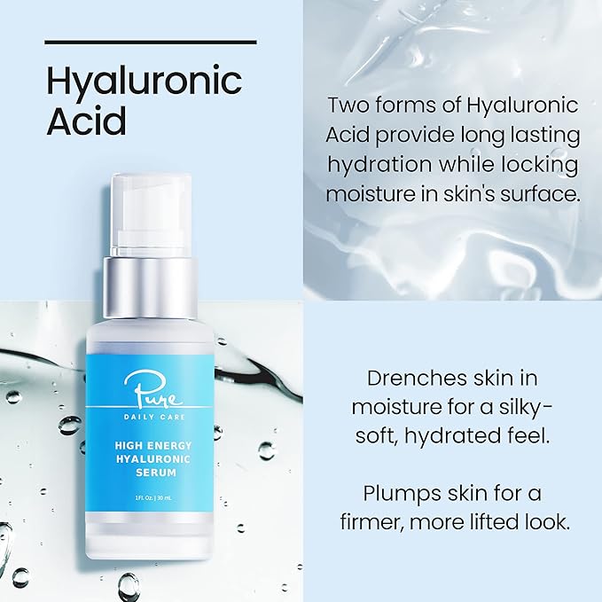 Pure Daily Care High Energy Hyaluronic Serum (1oz) - Hydrating Clinical Grade Hyaluronic Acid Serum-Velvo Beauty
