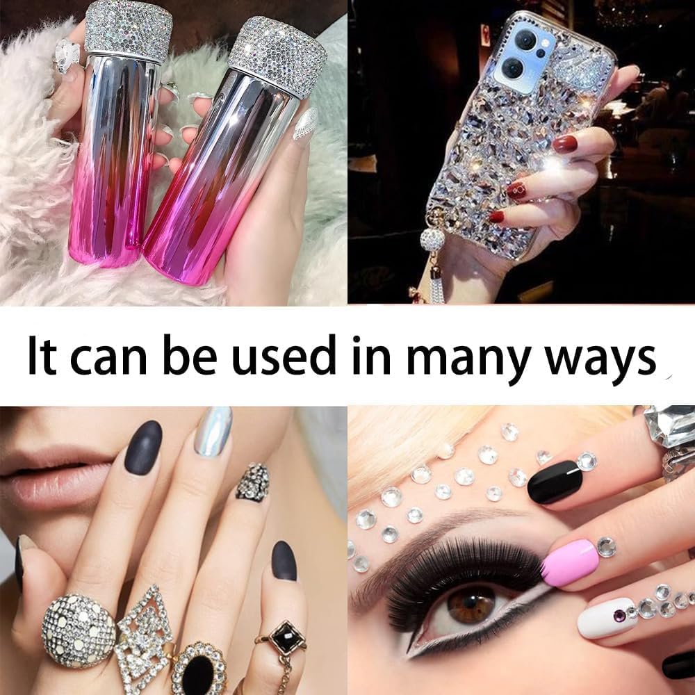 3 Boxes Silver Nail Rhinestones with Fine Glitters Kit, 60Pcs Big Assorted Silver Nail Gems with S6-S16 Flatback Round Stones,Crystals Nail Gem Stones for Faces Body DIY Crafts-Velvo Beauty