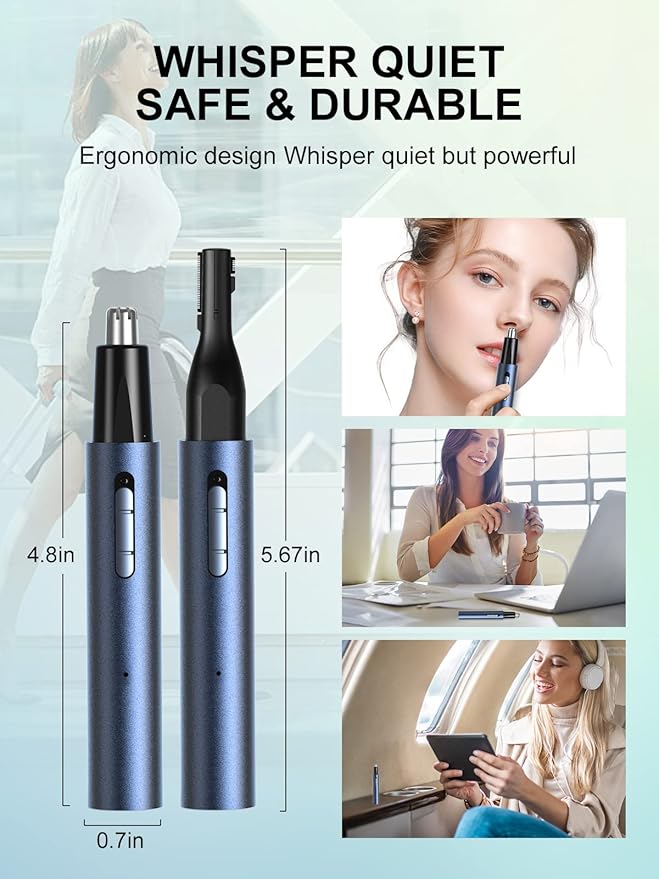 AHHFEI Nose & Ear Hair Trimmer, 5 in 1 Rechargeable USB Trimmer for Men & Women, Painless & Easy Cleansing, Blue-Velvo Beauty