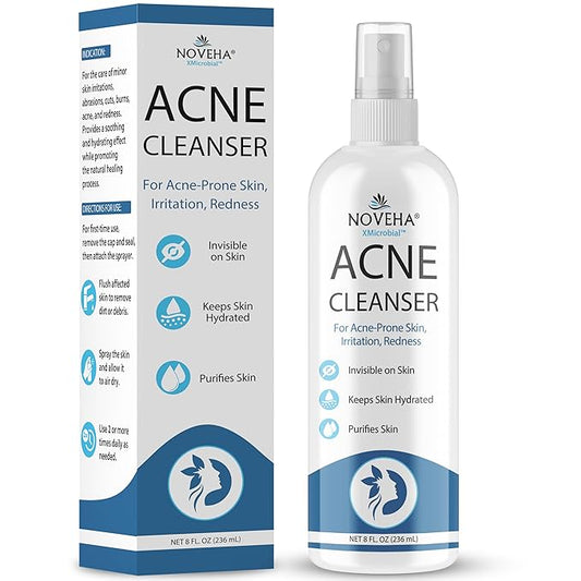 NOVEHA Facial Cleanser For Acne - Hypochlorous Acid Spray - Irritation, Redness & Breakouts Relief - Ideal for Active Teenage & Adult Athletes Post-Workout - Safe for Multiple Daily Uses - 8 oz-Velvo Beauty