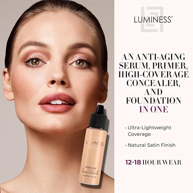 Luminess Air Silk4-In-1 Airbrush Foundation- Foundation, Shade 050 (.5 Fl Oz) - Sheer to MediumCoverage - Anti-Aging Formula Hydrates and Moisturizes - Professional Makeup Kit for Cordless Air Brush-Velvo Beauty
