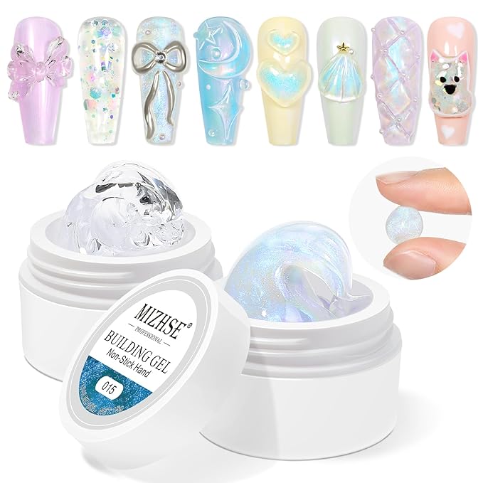 MIZHSE Non-Sticky Solid Builder Gel, Aurora Blue and Clear Sculpting Gel for Nails, Mermaid Pearl Building Carving Modeling Hard Extension 3D Nail Art Salon Home DIY-Velvo Beauty