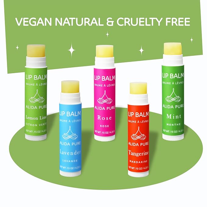 Aria Lip Balm Collection, Vegan Lip Balm Set, Beeswax Free, with Avocado Oil, Organic Jojoba Oil, and Vitamin E, Natural Moisturizer for Dry, Chapped Lips, 5 Tube Set-Velvo Beauty
